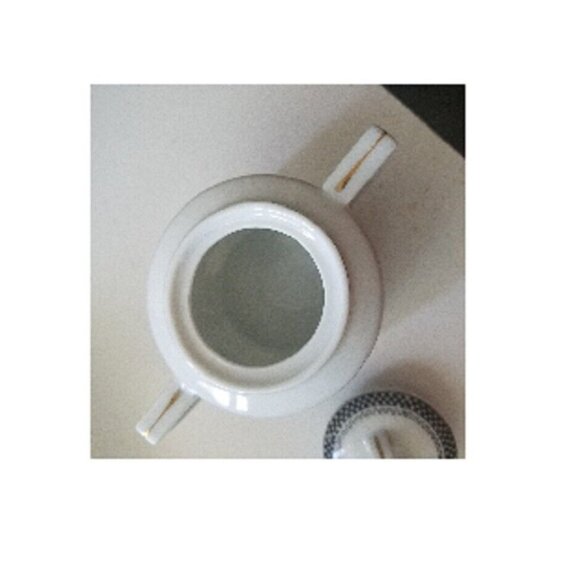 Sugar Bowl MC Made in Japan White Black Checkerboard pattern Gold Trim Handles - Picture 8 of 12